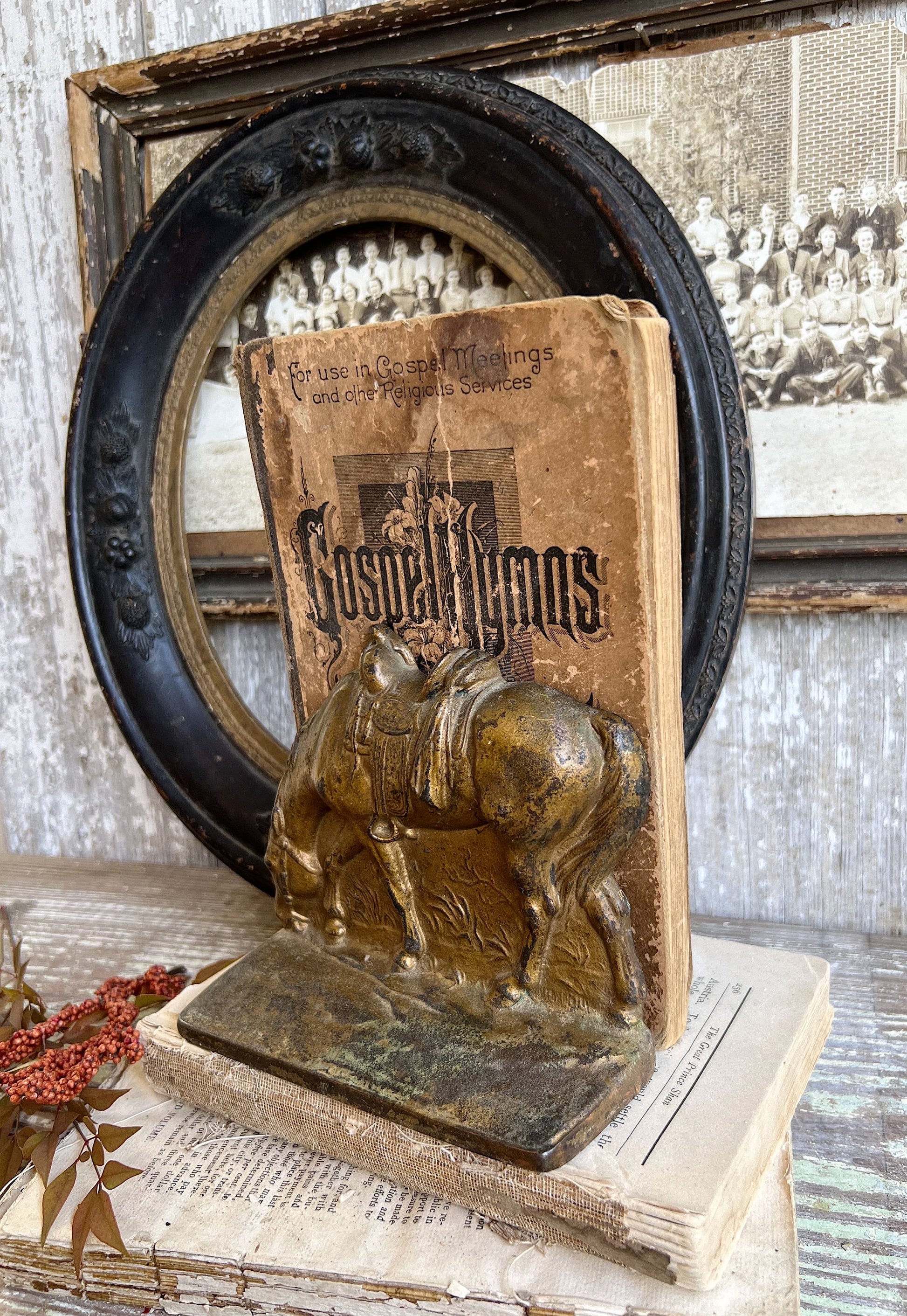 Vintage Bookend Cast Iron Metal HORSE Book End WESTERN Farmhouse Decor