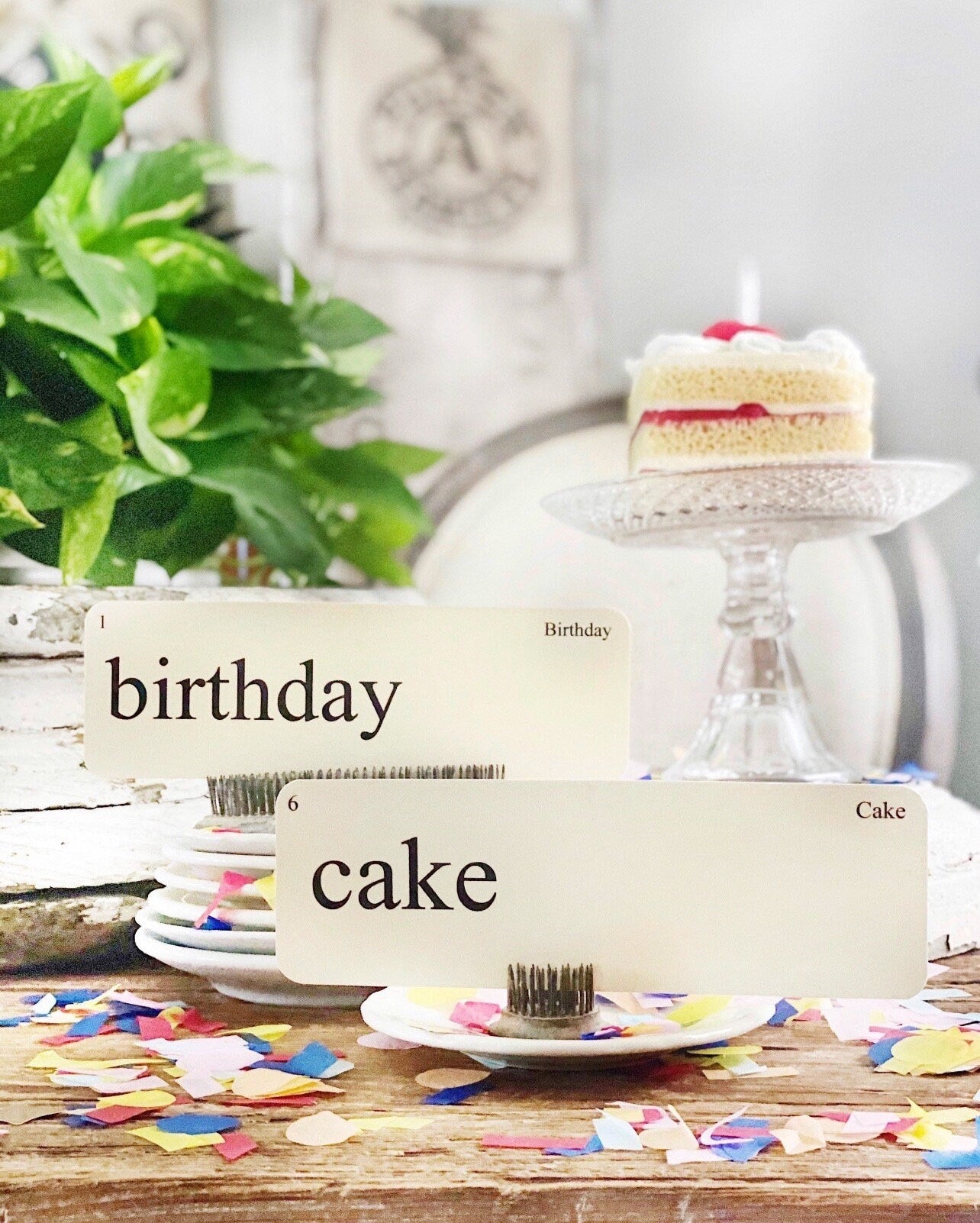 BIRTHDAY Flash Cards LARGE Vintage Inspired Word Flashcard SET Of 8 Farmhouse Decor