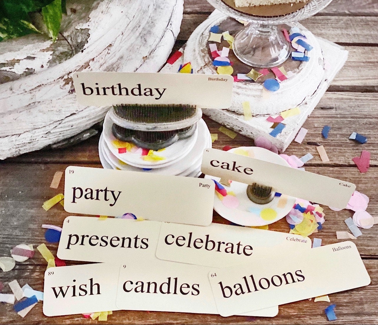 BIRTHDAY Flash Cards LARGE Vintage Inspired Word Flashcard SET Of 8 Farmhouse Decor
