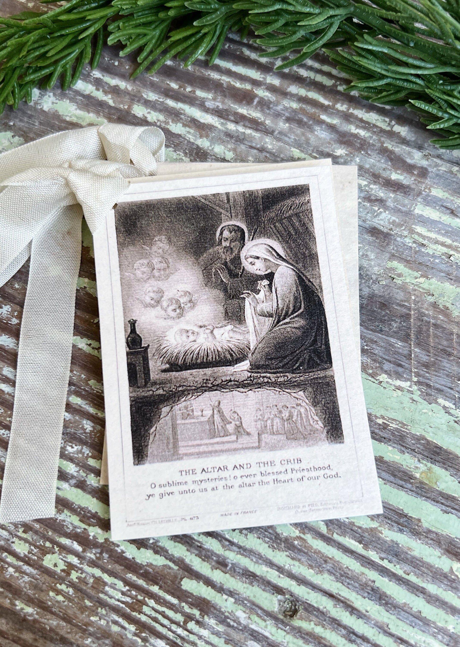 Gift Tags Mary Mother Jesus MANGER Farmhouse Decor French Prayer Holy Card Religious CHRISTMAS Christian Catholic