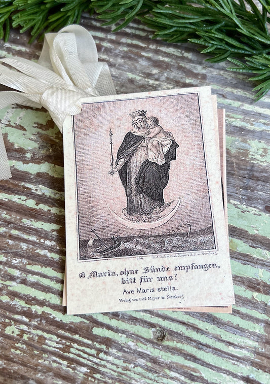 Gift Tags Mary Mother Crown Infant Jesus Decor French Prayer Card Religious CHRISTMAS EASTER Christian Catholic
