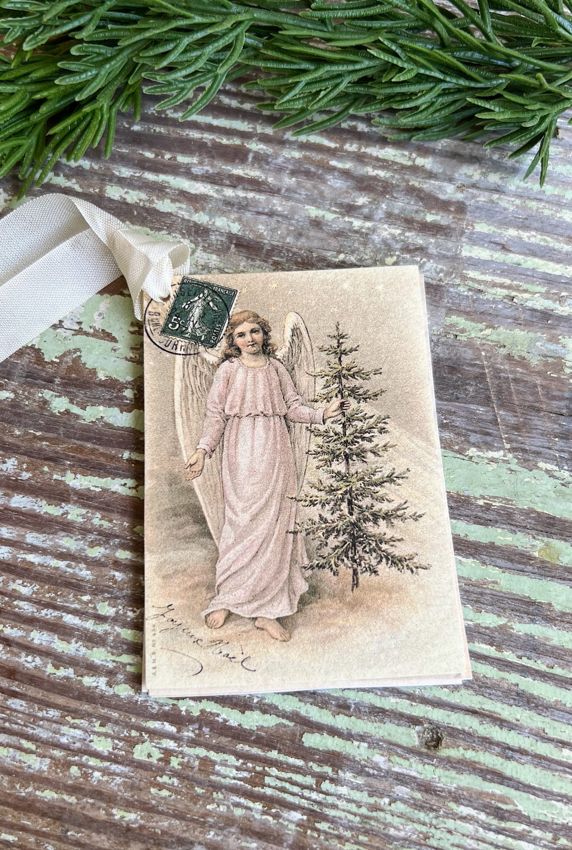 ANGEL Christmas Gift Tags Vintage POST CARD Farmhouse Decor Card French Shabby Gift Wrap Christmas Tree Ornament