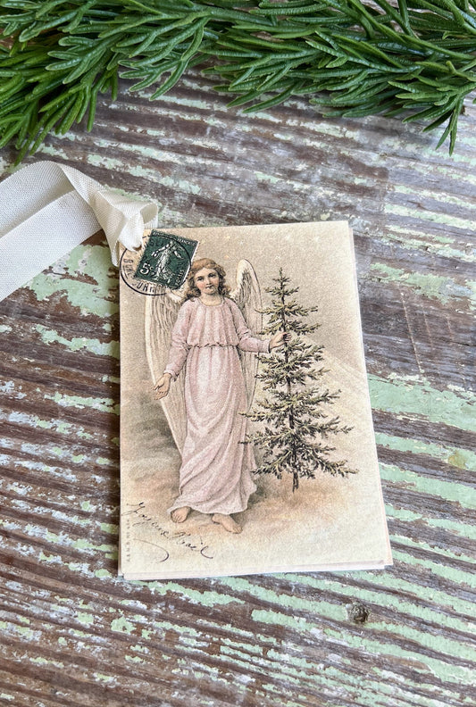 ANGEL Christmas Gift Tags Vintage POST CARD Farmhouse Decor Card French Shabby Gift Wrap Christmas Tree Ornament