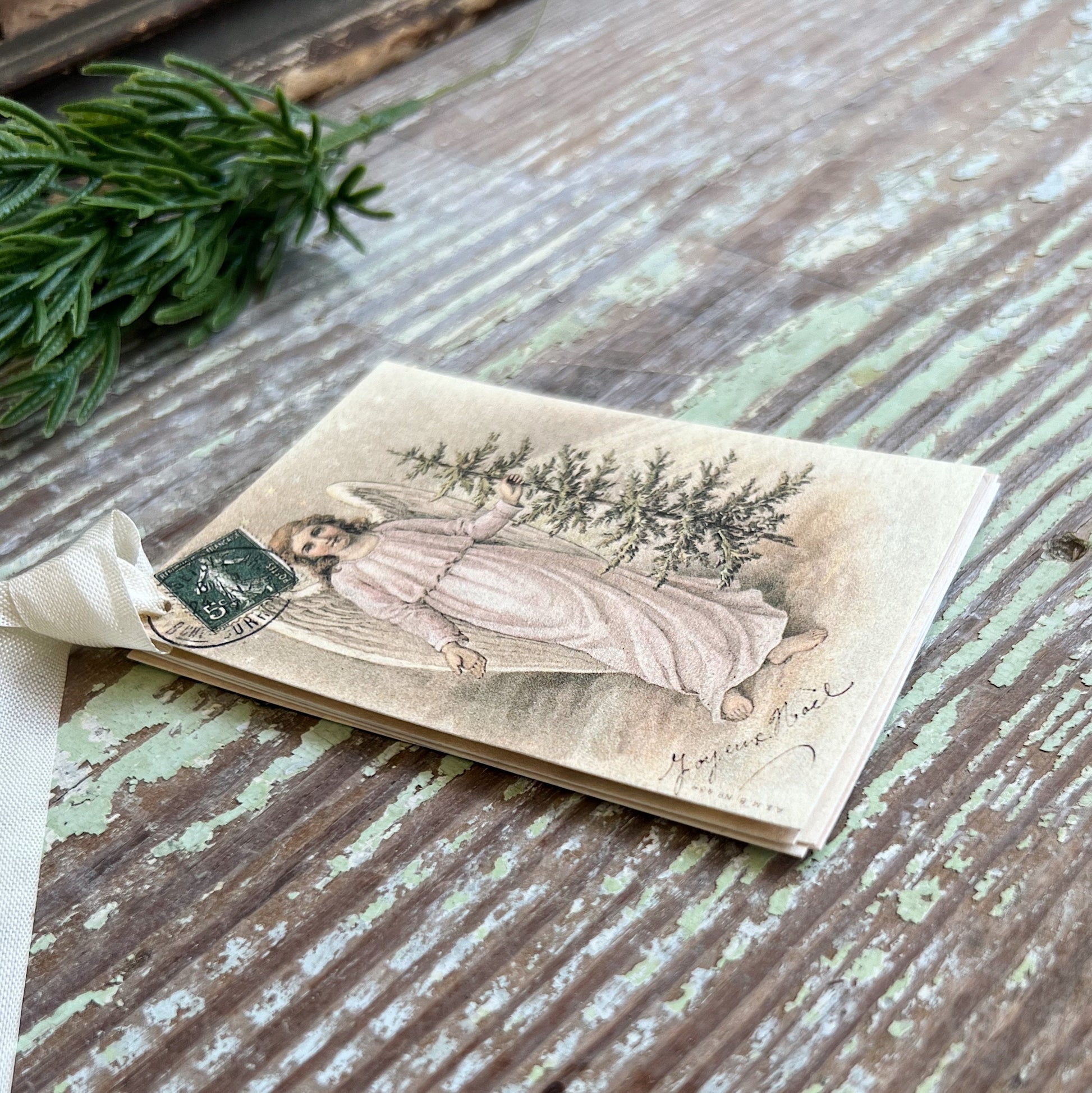 ANGEL Christmas Gift Tags Vintage POST CARD Farmhouse Decor Card French Shabby Gift Wrap Christmas Tree Ornament