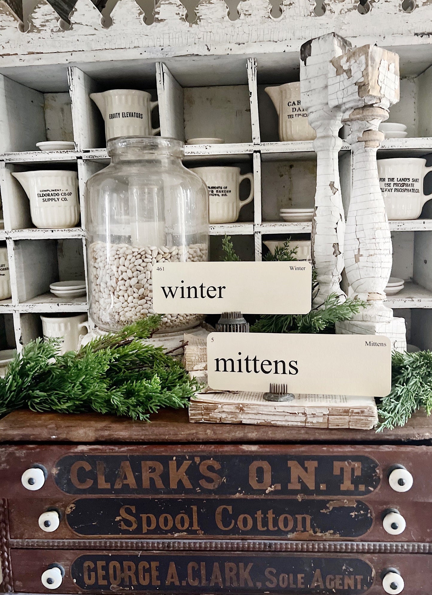 WINTER Flash Cards LARGE Vintage Inspired Word Flashcard SET Of 8 Farmhouse Decor Mittens Cold Icicle Fireplace Hot Chocolate Primitive