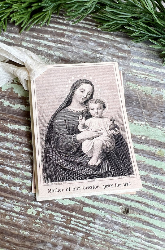 Gift Tags Mother Of Our Creator PRAY FOR US Jesus Farmhouse Decor French Prayer Card Religious Christmas Christian Catholic