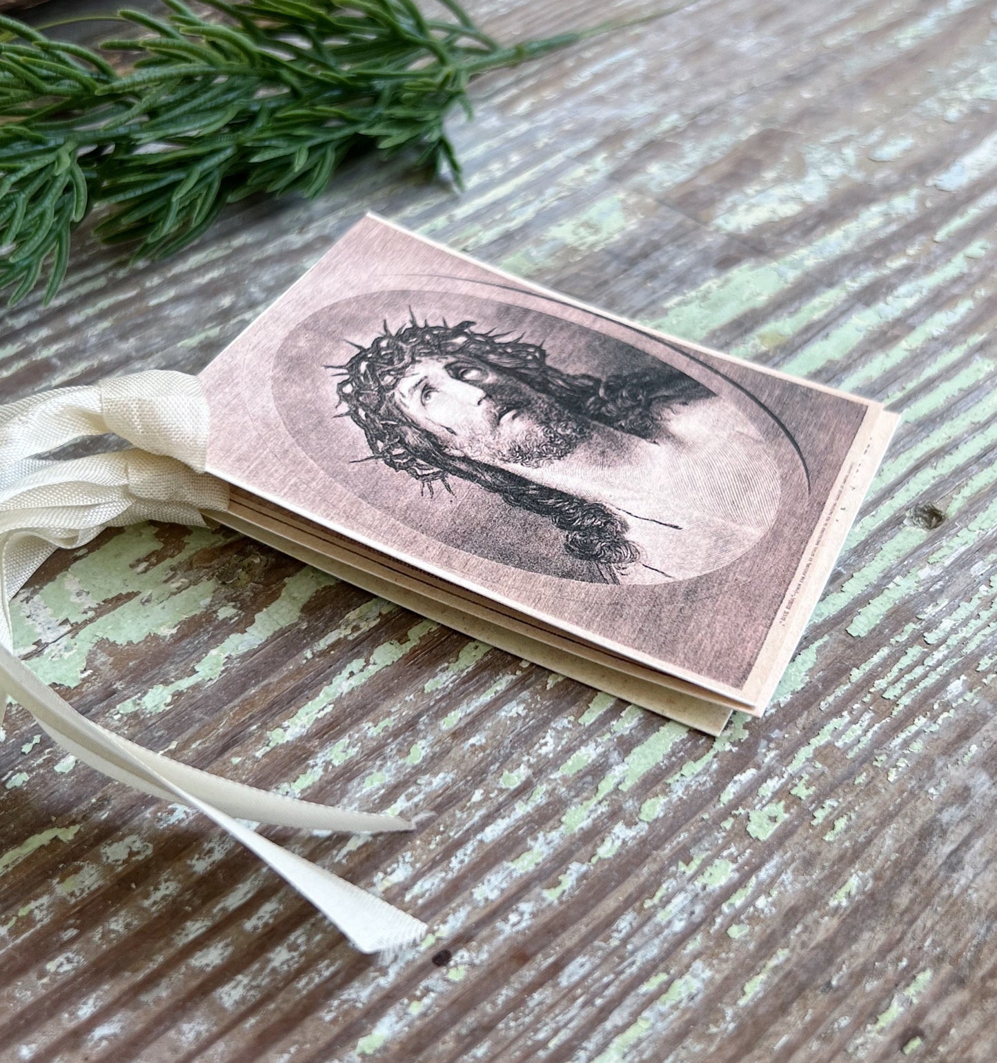 Gift Tags JESUS with Crown of Thorns Farmhouse Decor French Prayer Card Religious Christmas Christian Catholic