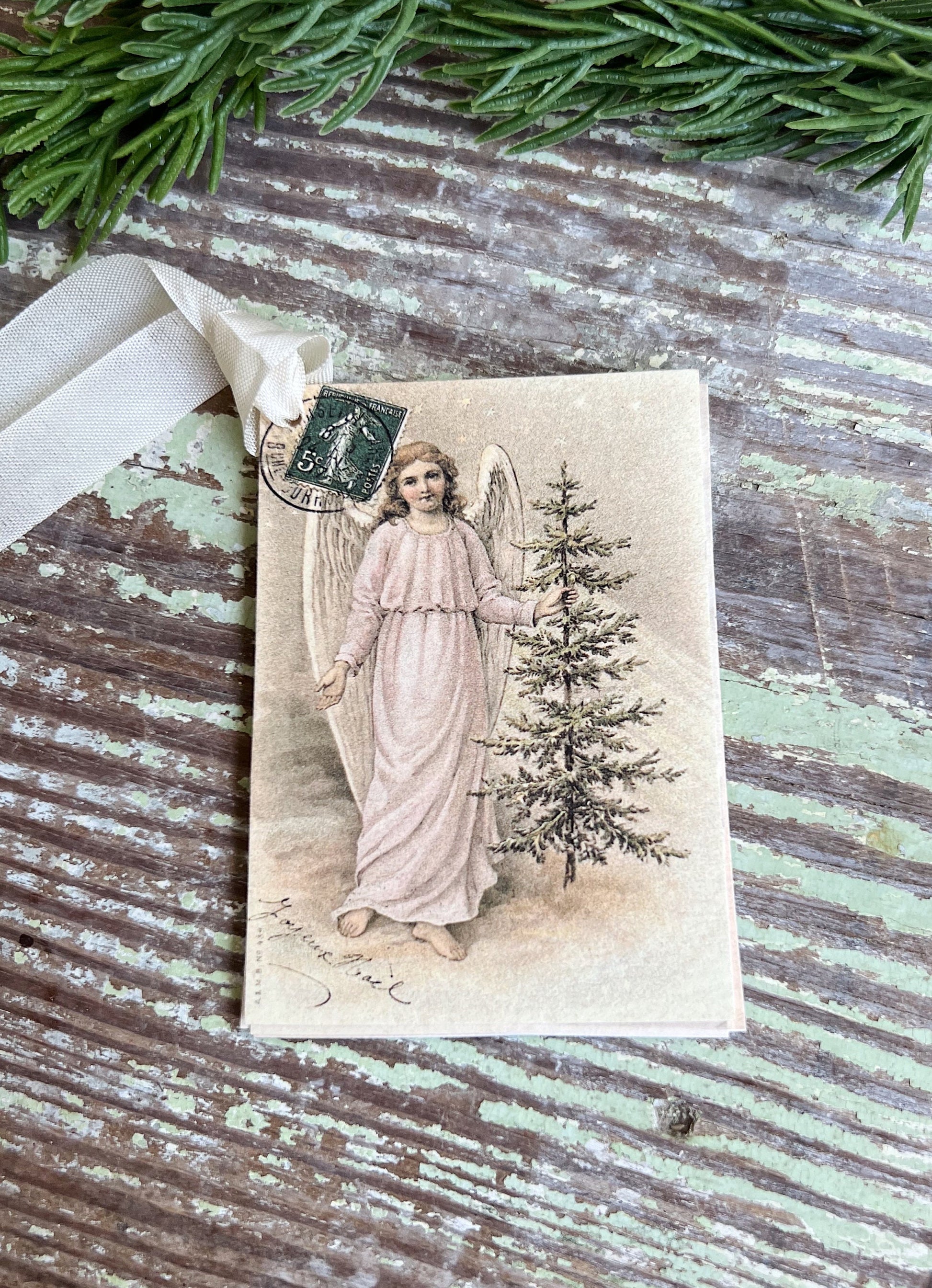 ANGEL Christmas Gift Tags Vintage POST CARD Farmhouse Decor Card French Shabby Gift Wrap Christmas Tree Ornament