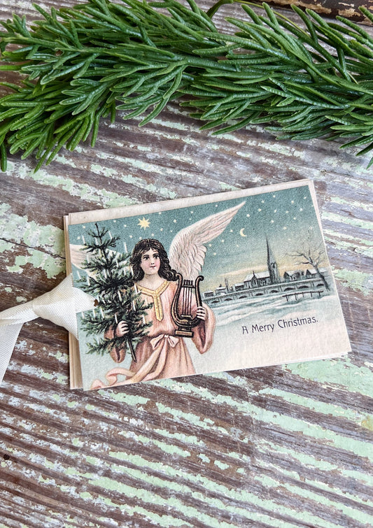 ANGEL with HARP A Merry Christmas Gift Tags Vintage Farmhouse Decor Card French Shabby Gift Wrap Christmas Tree Ornament