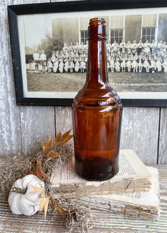 Antique Amber Glass Bottle Squared Brown Glass Apothecary Pharmacy Fall Farmhouse Decor Industrial Decor Salvage