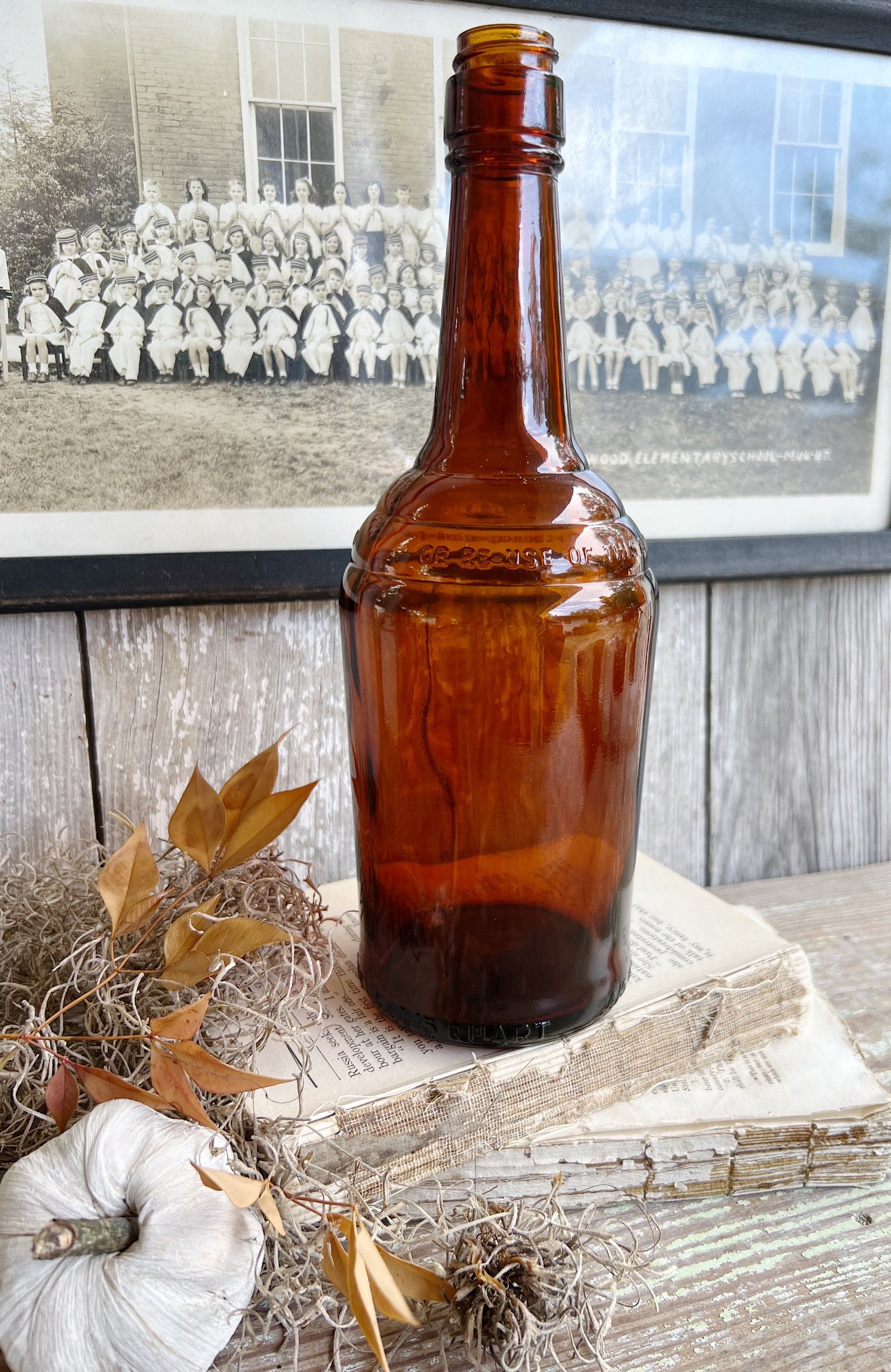 Antique Amber Glass Bottle Squared Brown Glass Apothecary Pharmacy Fall Farmhouse Decor Industrial Decor Salvage