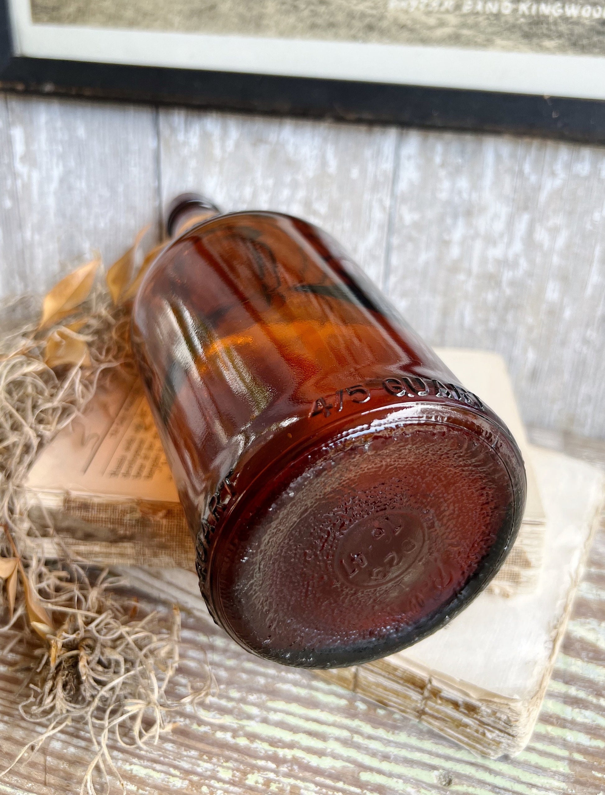 Antique Amber Glass Bottle Squared Brown Glass Apothecary Pharmacy Fall Farmhouse Decor Industrial Decor Salvage