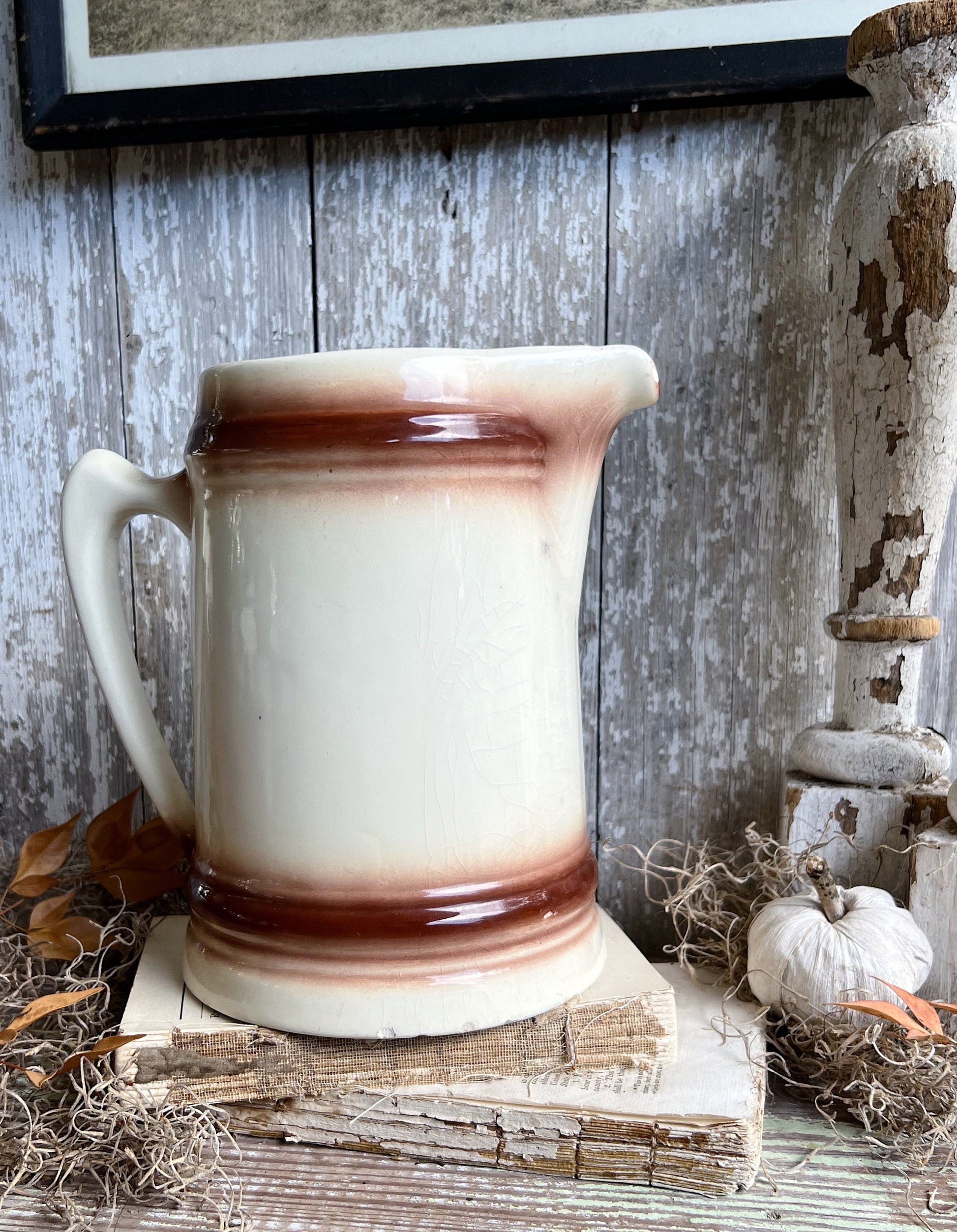 Vintage White Ironstone Pitcher Ironstone Pitcher Milk Jug Farmhouse Decor BROWN