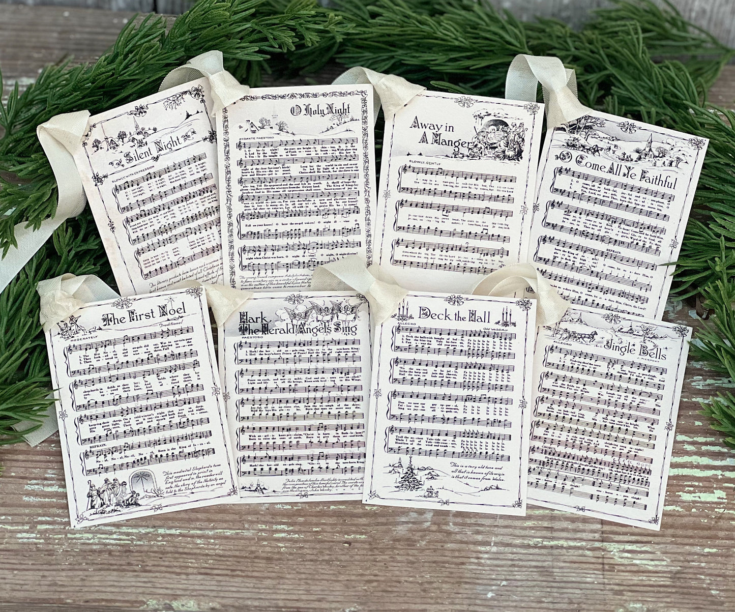 Christmas Carol Vintage Sheet Music Gift Tags Hymn Farmhouse Primitive Decor Gift Wrap