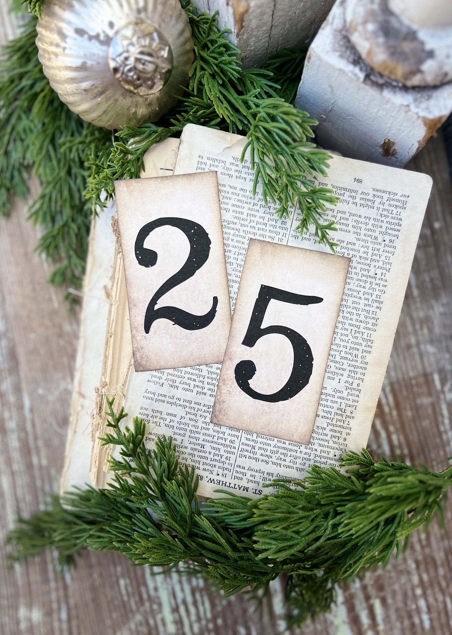 CHRISTMAS Number 25 Card Set Farmhouse Decor Church Board Hymn