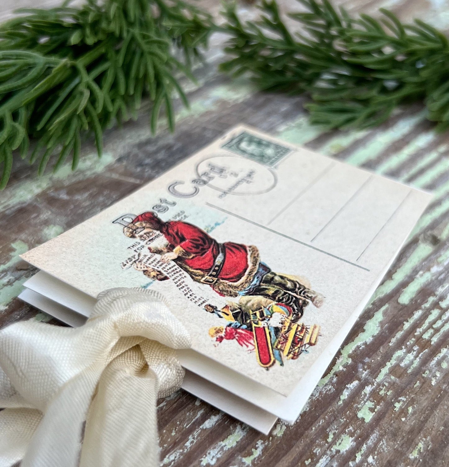 Christmas Vintage Gift Tags Santa MAKING A LIST Farmhouse Christmas Decor Card French Shabby Gift Wrap