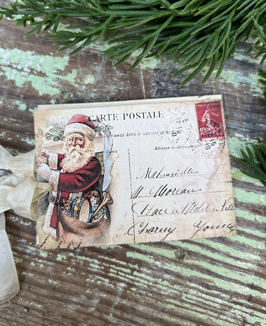 Christmas Vintage Gift Tags Santa POST CARD CHIMNEY Farmhouse Christmas Decor Card French Shabby Gift Wrap