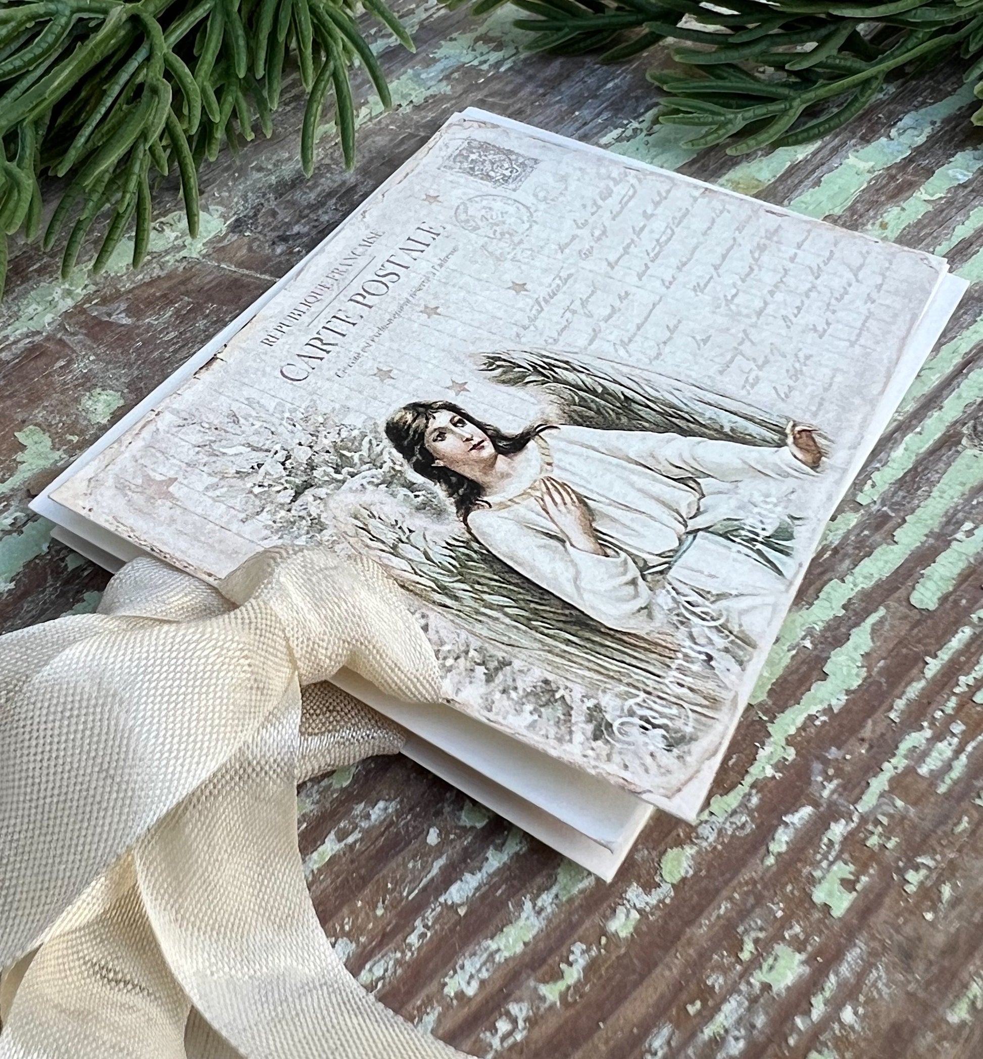 Christmas Vintage Gift Tags ANGEL POST CARD Farmhouse Christmas Decor Card French Shabby Gift Wrap