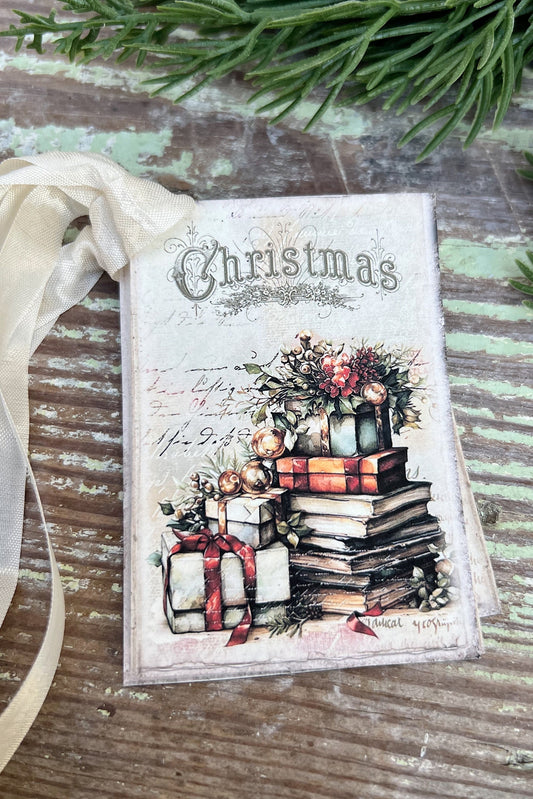 Christmas Vintage Gift Tags PRESENTS STACK Farmhouse Christmas Decor Card French Shabby Gift Wrap