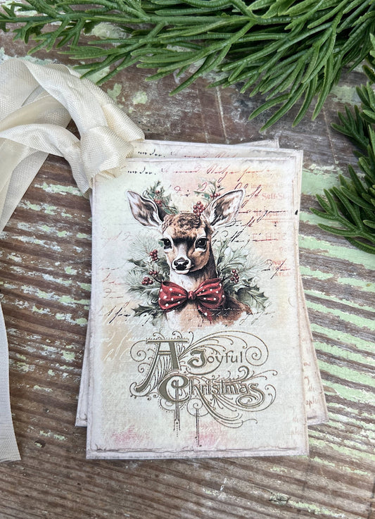 Christmas Vintage Gift Tags DEER A Joyful Christmas Farmhouse Christmas Decor Card French Shabby Gift Wrap