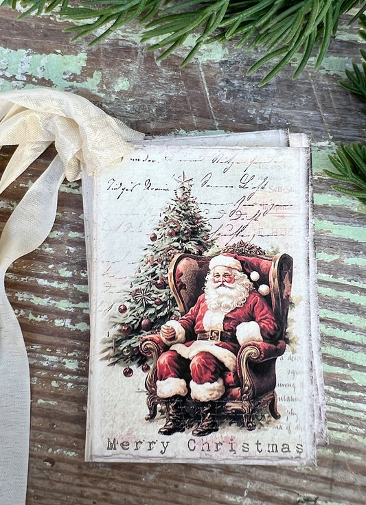 Christmas Vintage Gift Tags SANTA CHAIR Farmhouse Christmas Decor Card French Shabby Gift Wrap