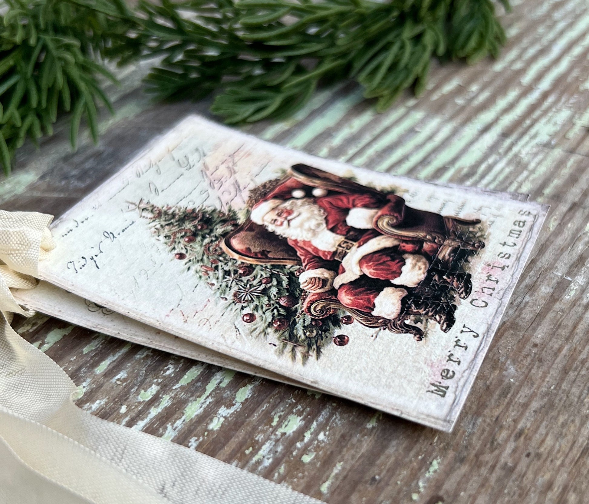Christmas Vintage Gift Tags SANTA CHAIR Farmhouse Christmas Decor Card French Shabby Gift Wrap