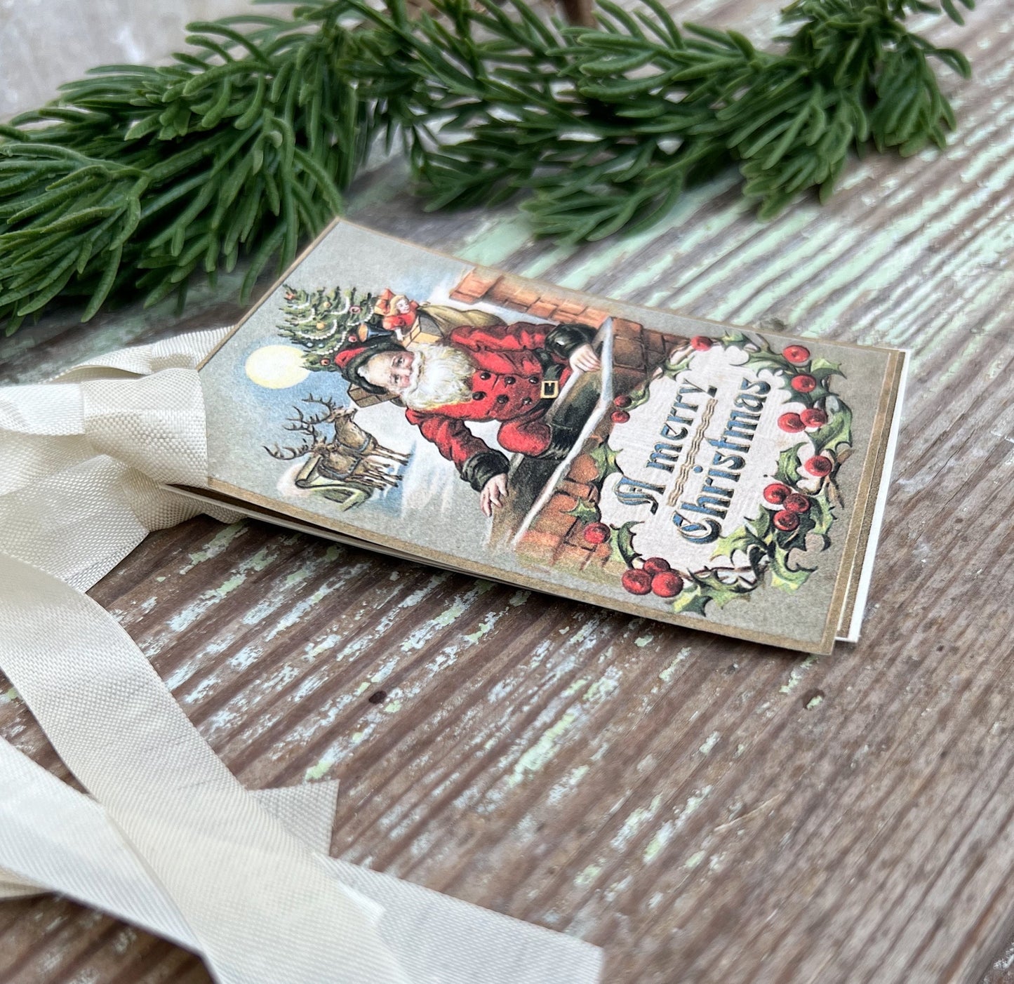 Christmas Vintage Gift Tags SANTA CHIMNEY Farmhouse Christmas Decor Card French Shabby Gift Wrap