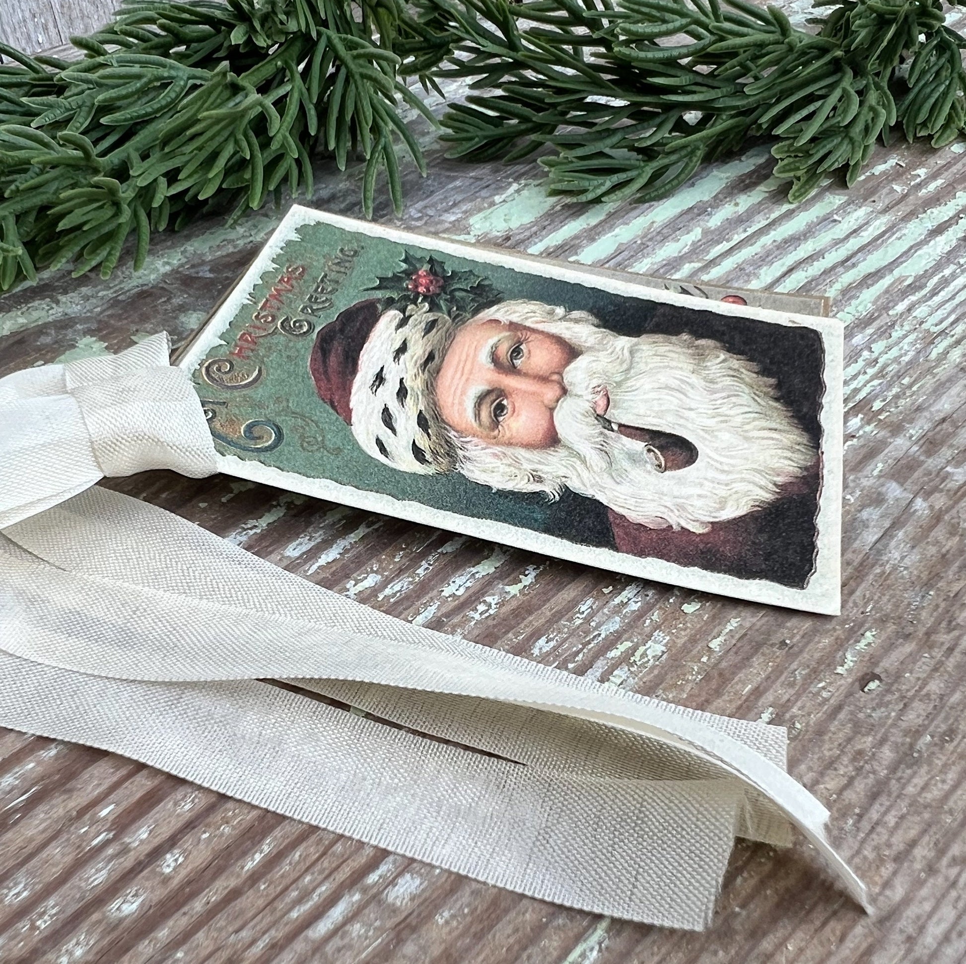 Christmas Vintage Gift Tags SANTA With PIPE Farmhouse Christmas Decor Card French Shabby Gift Wrap