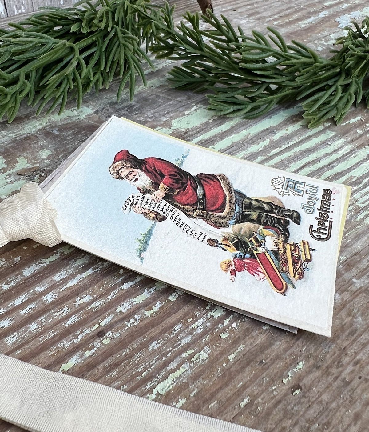 Christmas Vintage Gift Tags SANTA LIST Farmhouse Christmas Decor Card French Shabby Gift Wrap