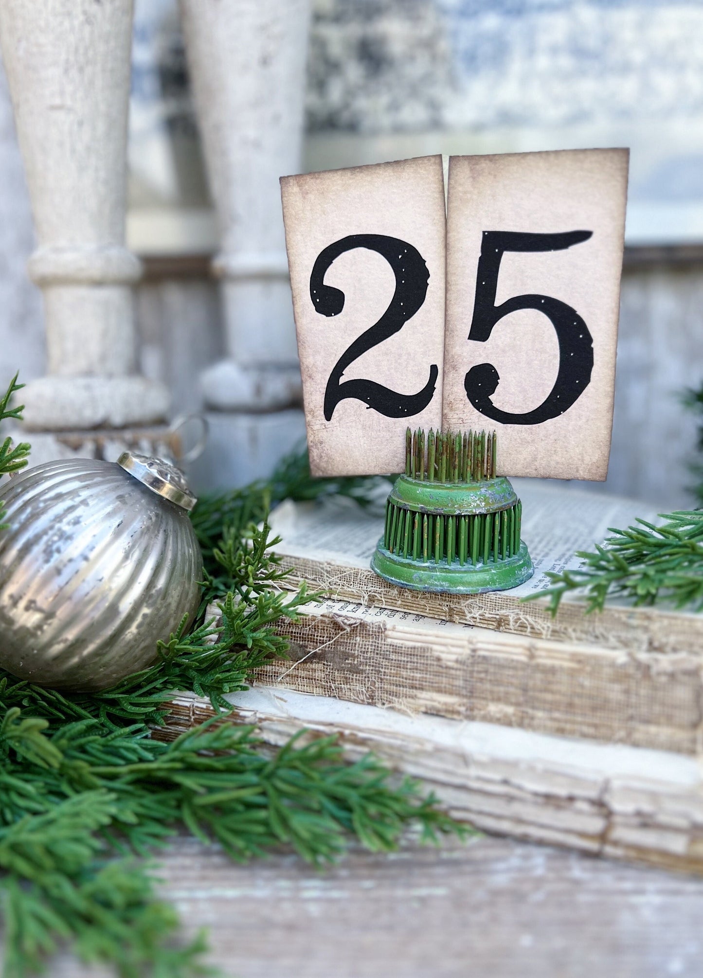 CHRISTMAS Number 25 Card Set Farmhouse Decor Church Board Hymn