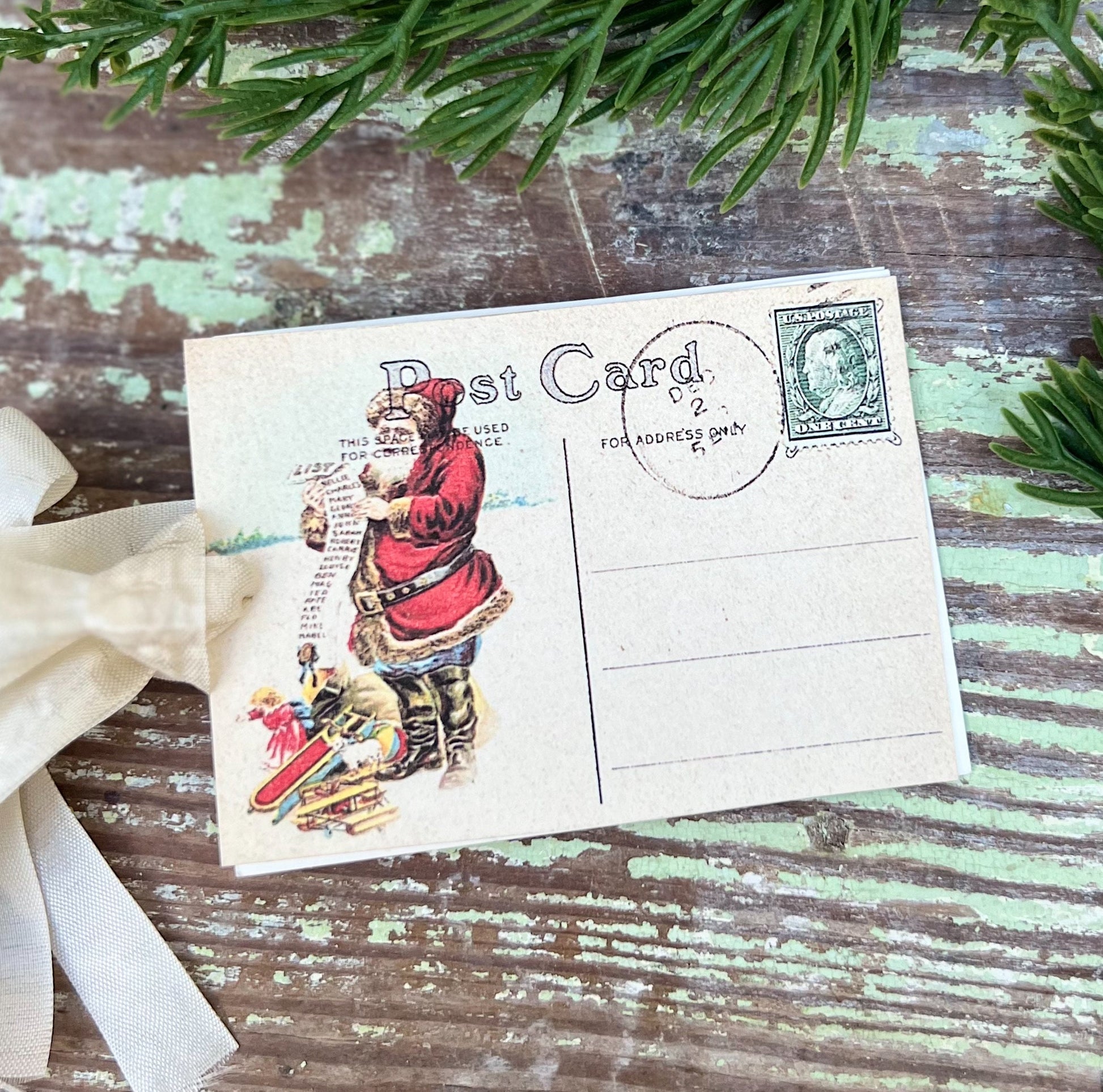 Christmas Vintage Gift Tags Santa MAKING A LIST Farmhouse Christmas Decor Card French Shabby Gift Wrap