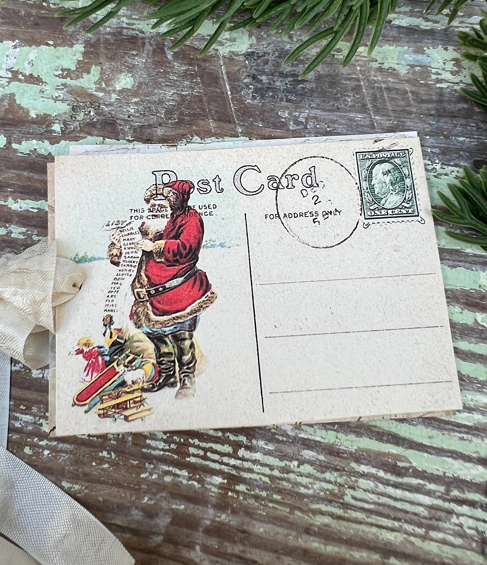 Christmas Vintage Gift Tags Santa MAKING A LIST Farmhouse Christmas Decor Card French Shabby Gift Wrap