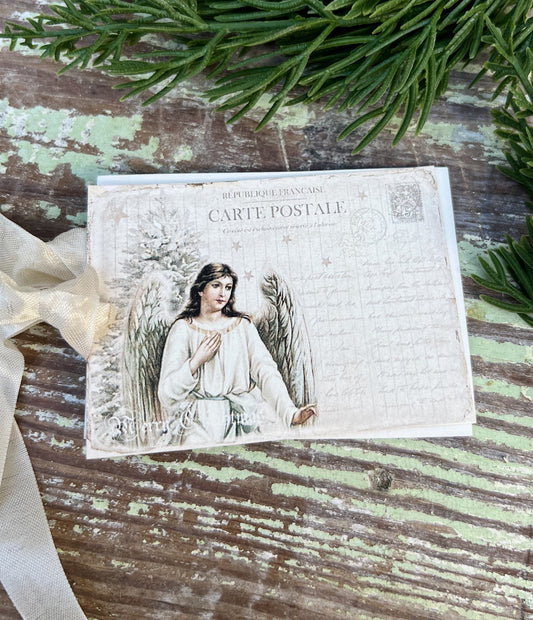 Christmas Vintage Gift Tags ANGEL POST CARD Farmhouse Christmas Decor Card French Shabby Gift Wrap