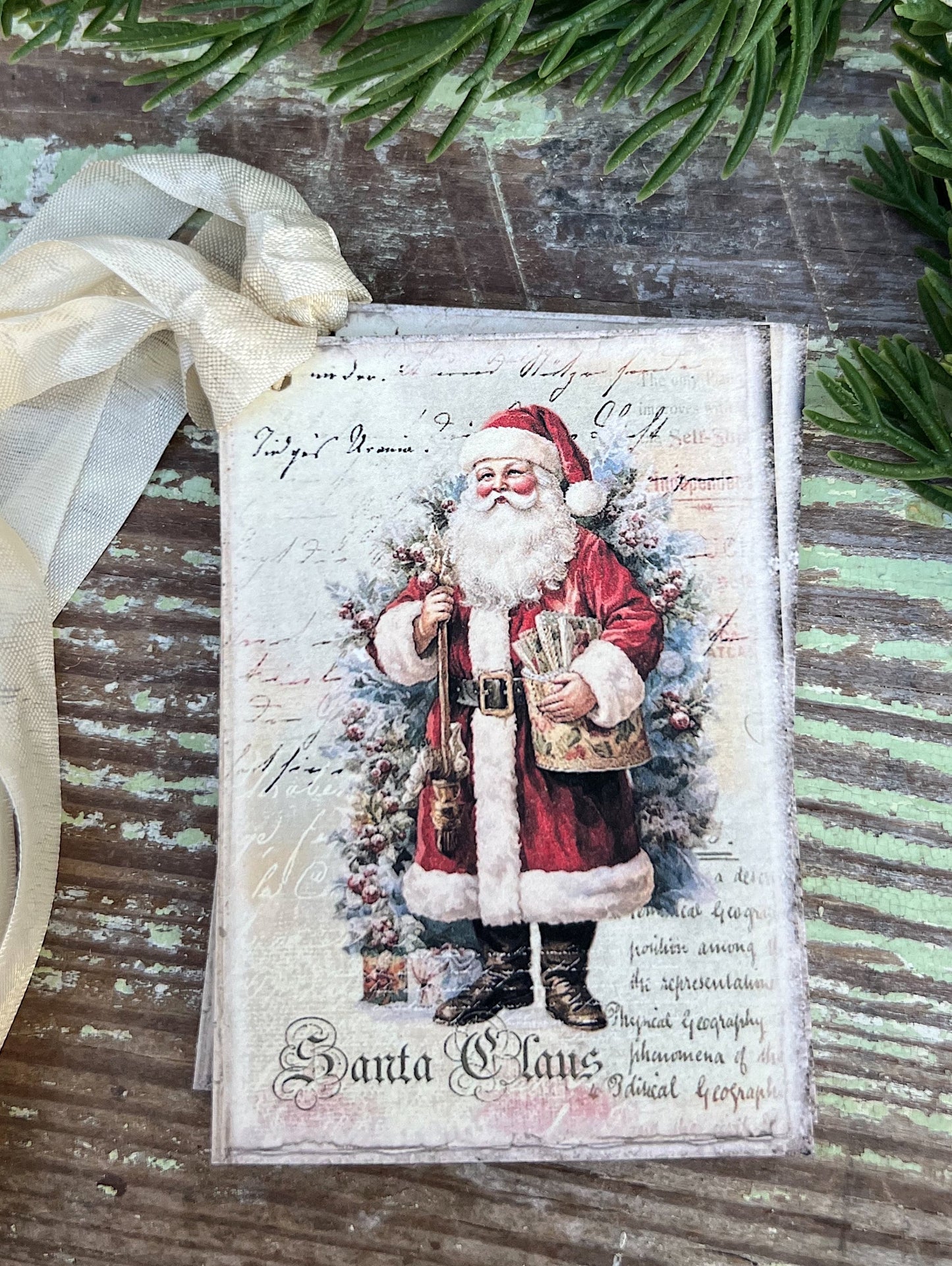 Christmas Vintage Gift Tags SANTA CLAUS Farmhouse Christmas Decor Card French Shabby Gift Wrap