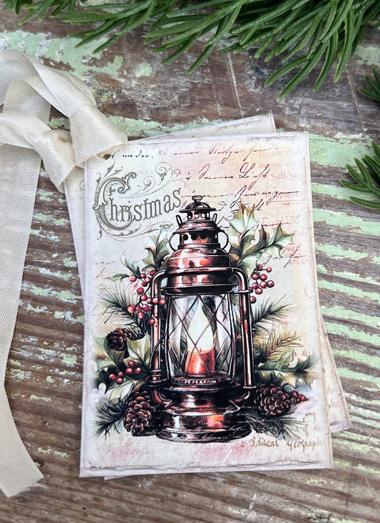 Christmas Vintage Gift Tags LANTERN Farmhouse Christmas Decor Card French Shabby Gift Wrap