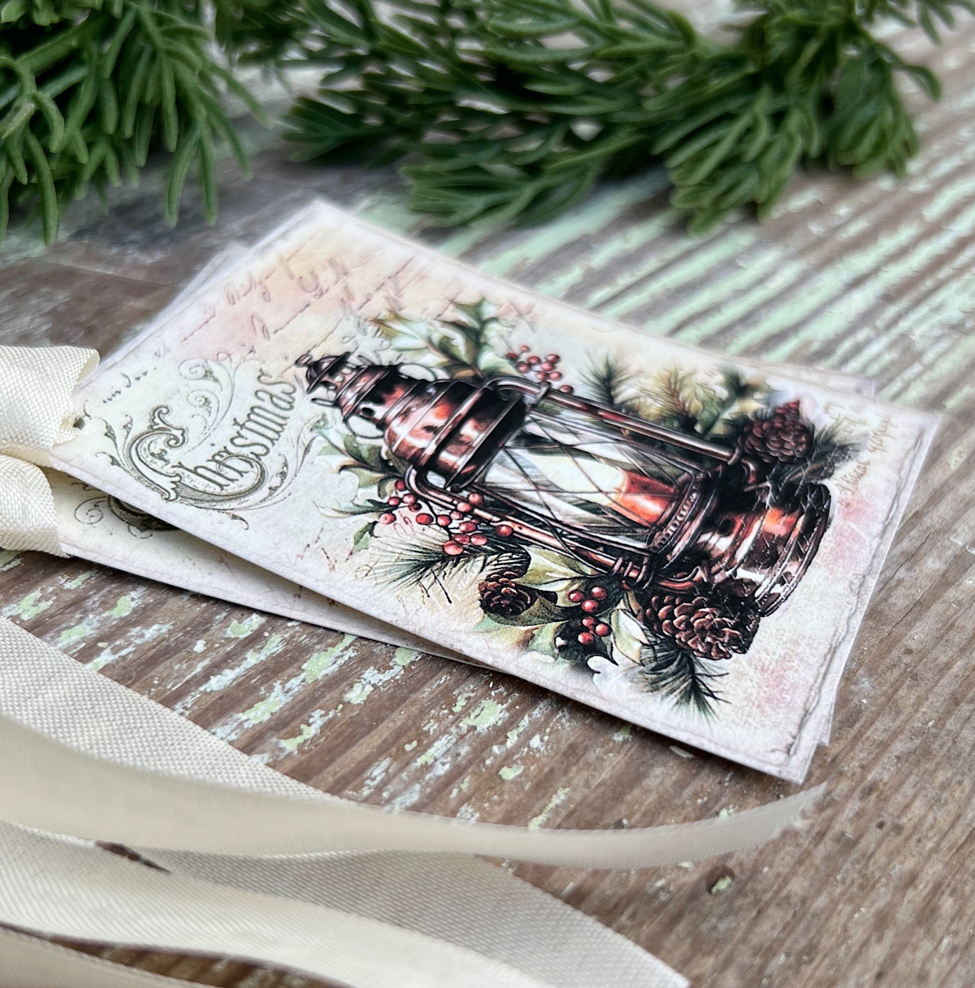 Christmas Vintage Gift Tags LANTERN Farmhouse Christmas Decor Card French Shabby Gift Wrap