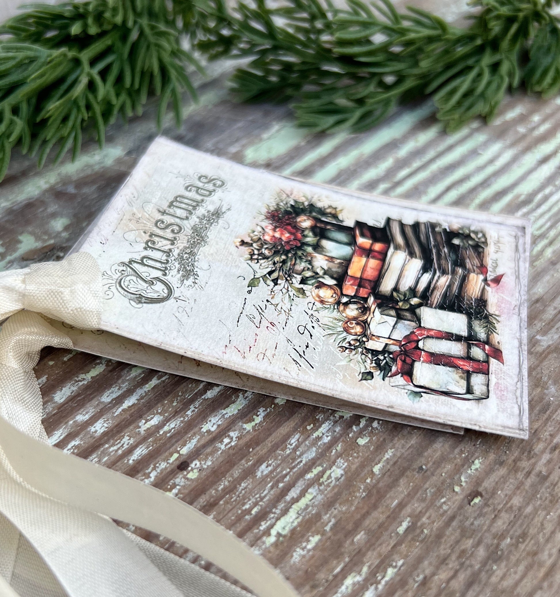 Christmas Vintage Gift Tags PRESENTS STACK Farmhouse Christmas Decor Card French Shabby Gift Wrap