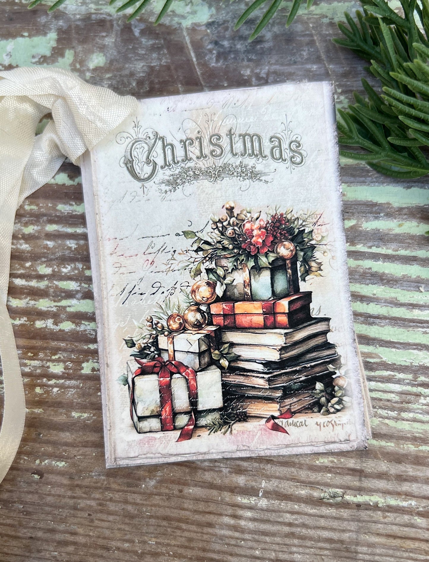 Christmas Vintage Gift Tags PRESENTS STACK Farmhouse Christmas Decor Card French Shabby Gift Wrap
