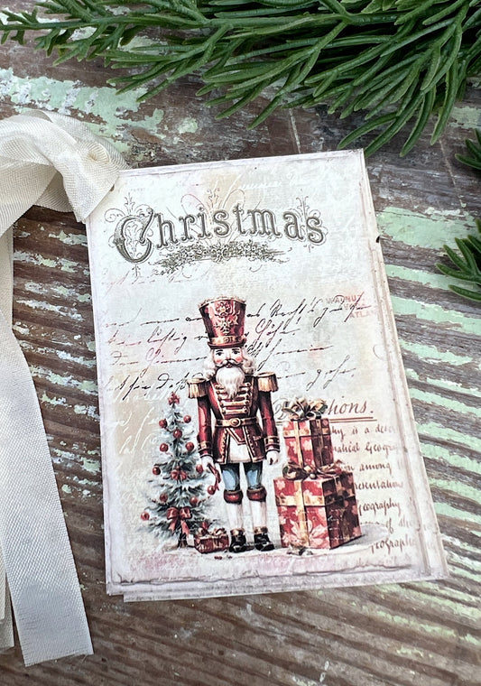 Christmas Vintage Gift Tags NUTCRACKER SOILDER Farmhouse Christmas Decor Card French Shabby Gift Wrap