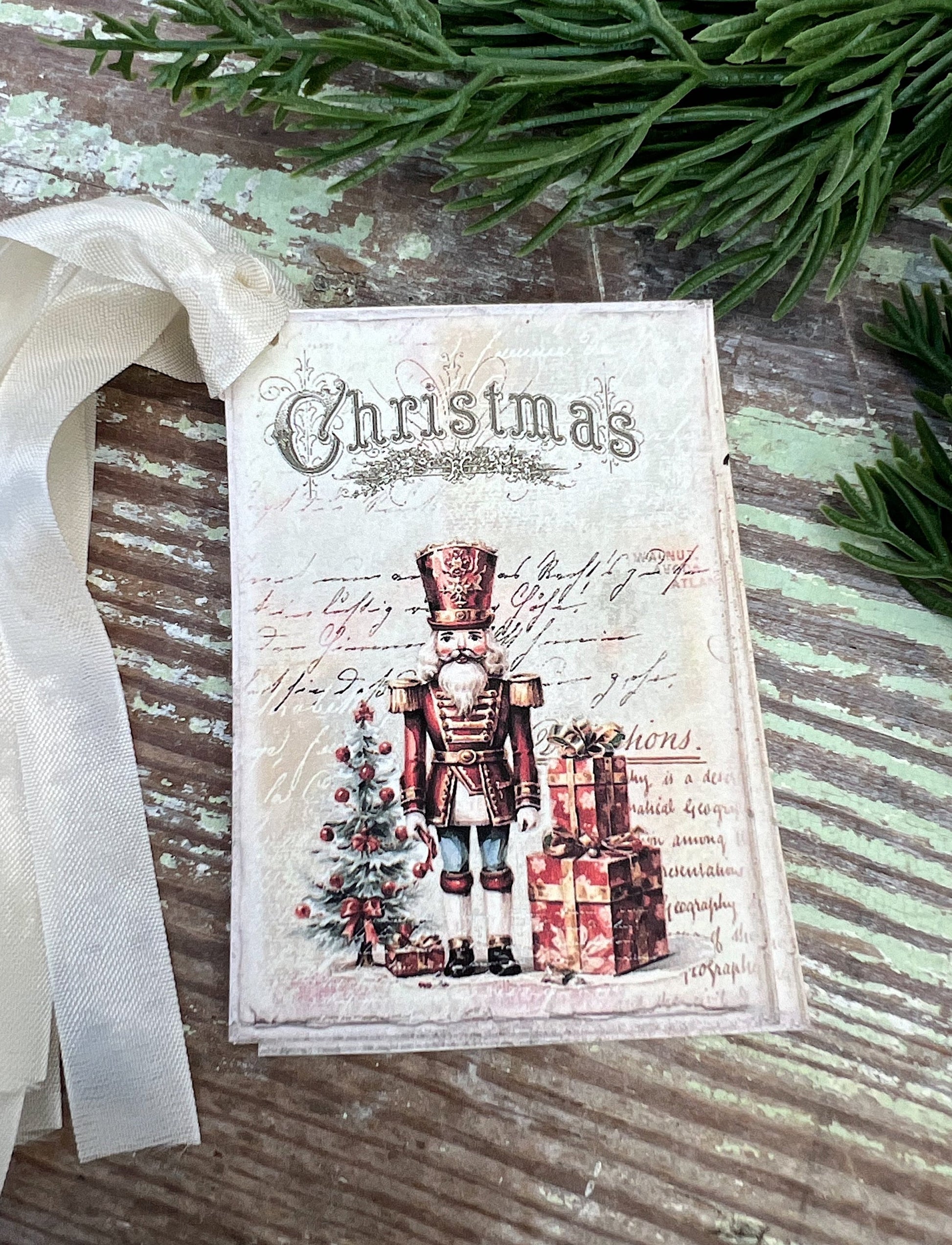 Christmas Vintage Gift Tags NUTCRACKER SOILDER Farmhouse Christmas Decor Card French Shabby Gift Wrap