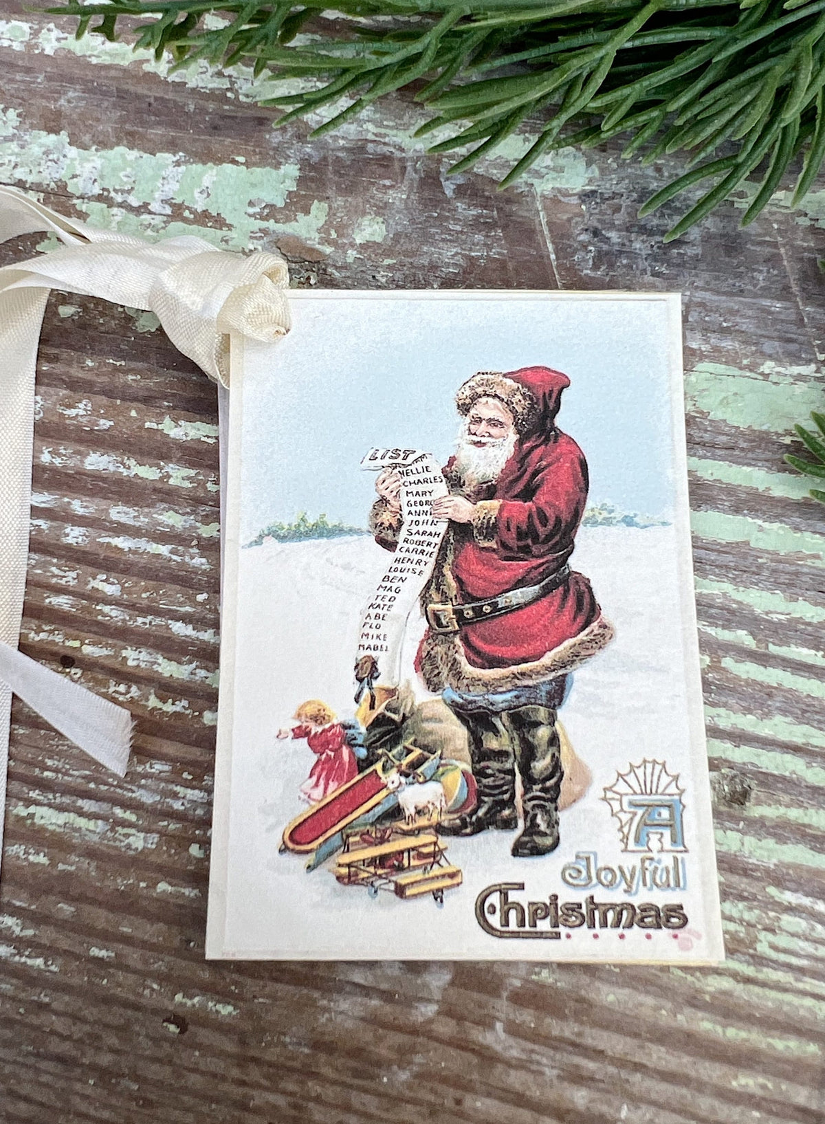 Christmas Vintage Gift Tags SANTA LIST Farmhouse Christmas Decor Card French Shabby Gift Wrap