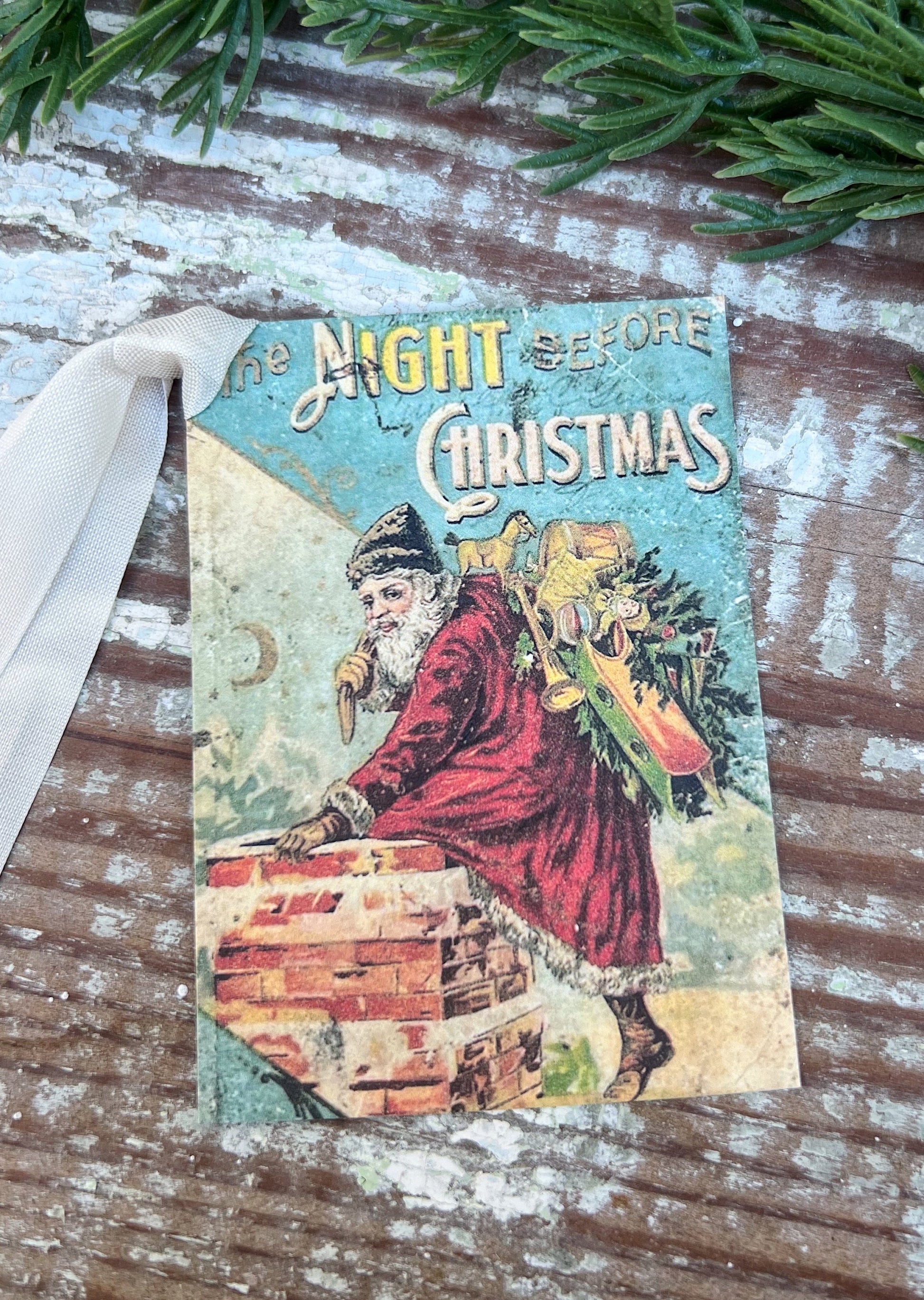 Christmas Vintage Gift Tags SANTA A Night Before Christmas Farmhouse Christmas Decor Card French Shabby Gift Wrap