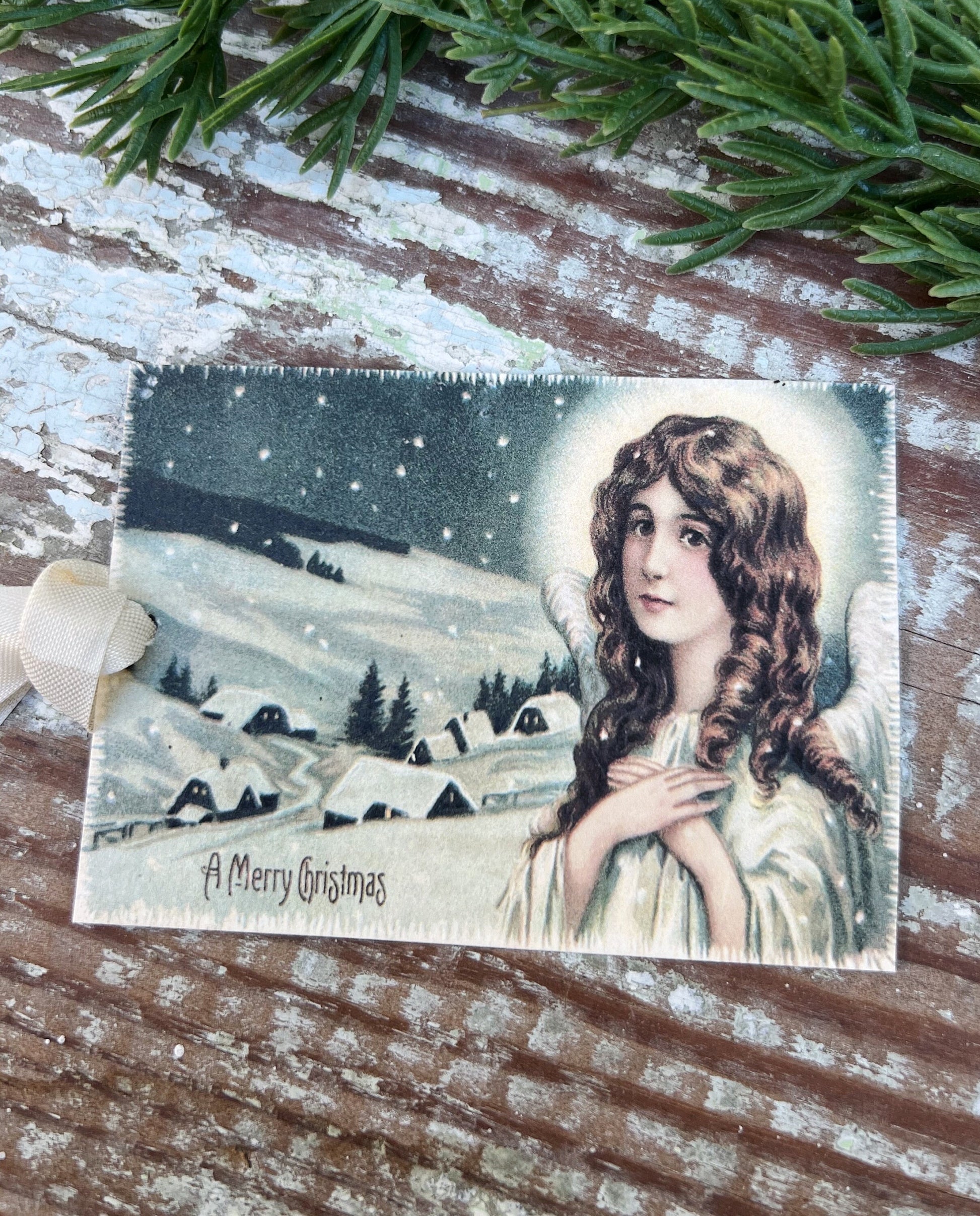Christmas Vintage Gift Tags ANGEL Farmhouse Christmas Decor Card French Shabby Gift Wrap