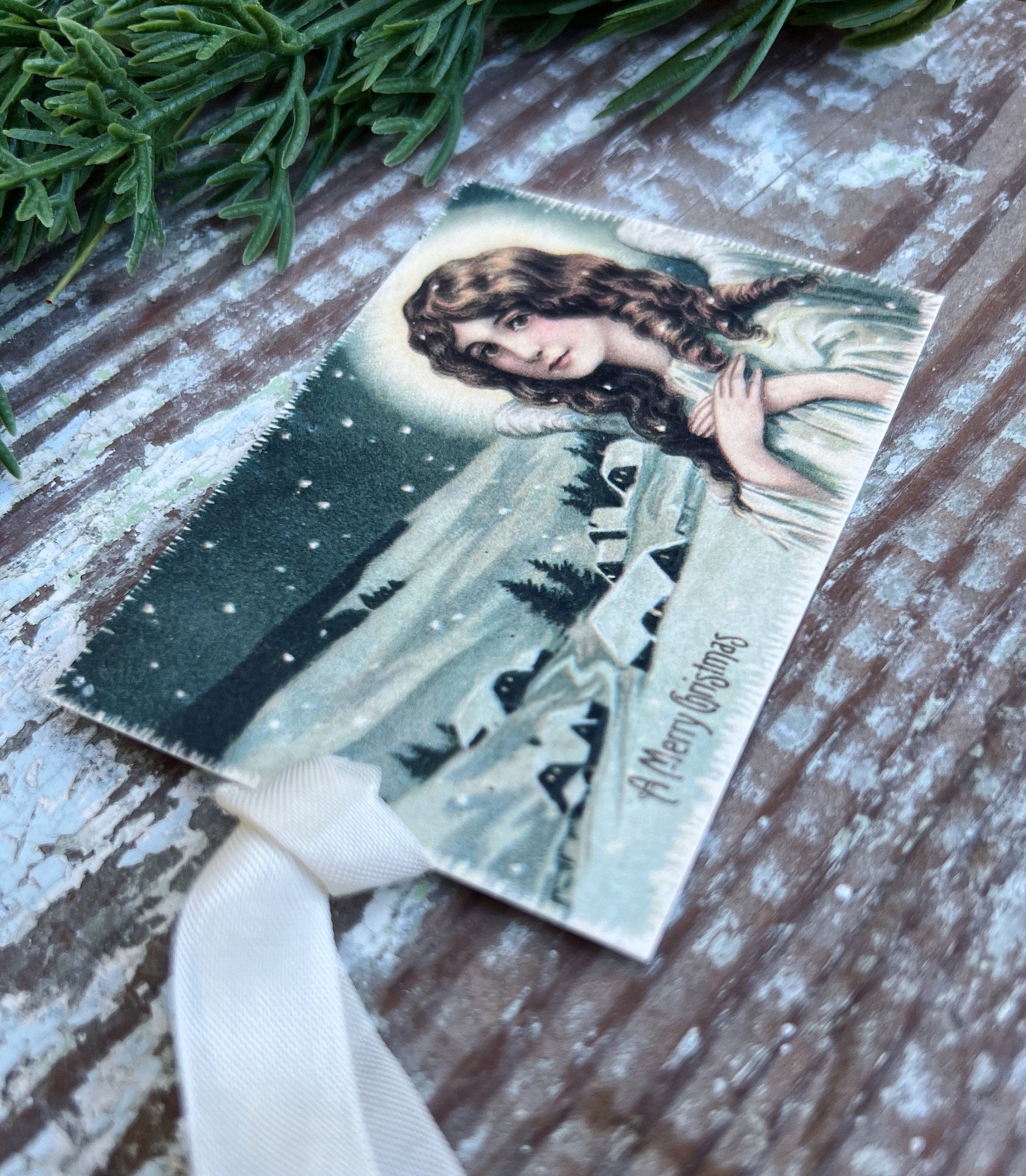 Christmas Vintage Gift Tags ANGEL Farmhouse Christmas Decor Card French Shabby Gift Wrap