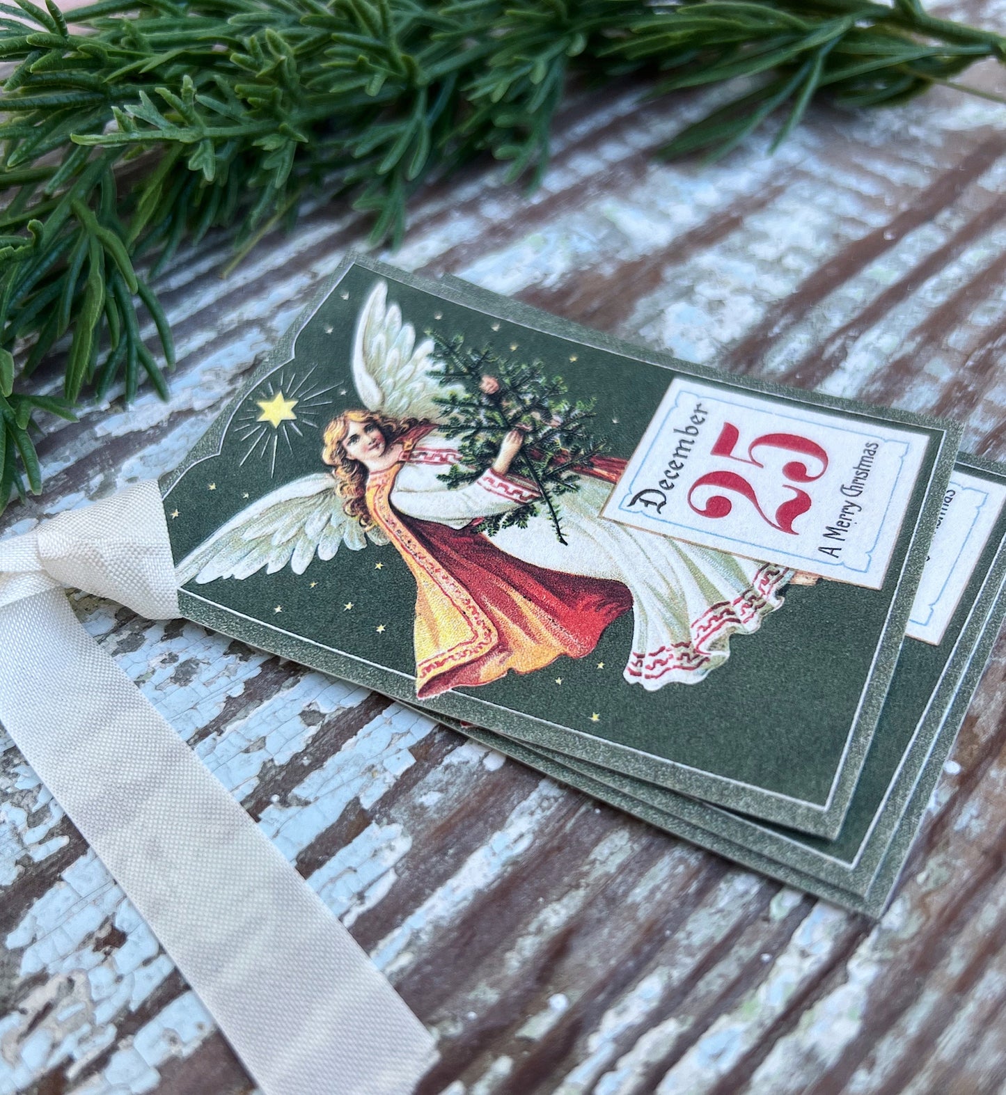 Christmas Vintage Gift Tags ANGEL DECEMBER 25th Farmhouse Christmas Decor Card French Shabby Gift Wrap