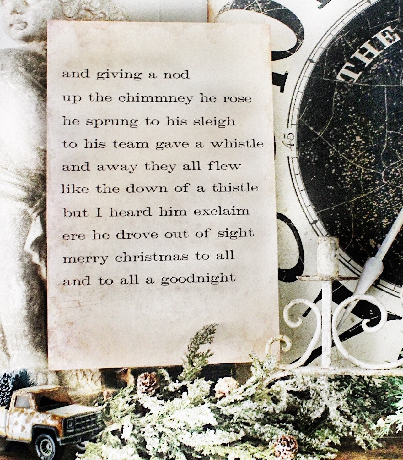 Twas The NIGHT BEFORE CHRISTMAS Sign Vintage Christmas Wood Sign Large Poster Mounted Farmhouse Christmas Decor Book Page Wall