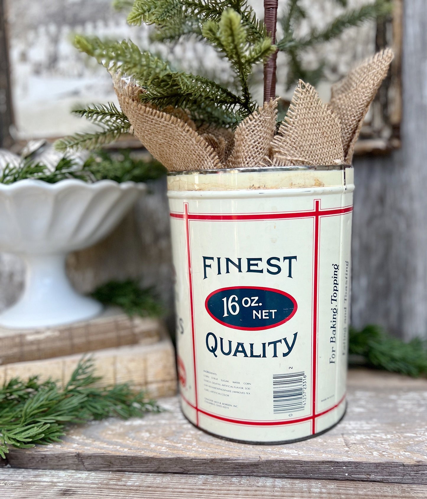 Vintage CAMPFIRE MARSHMALLOWS Tin Can Red White Blue Farmhouse Decor Industrial Salvage Christmas Decor 16 oz