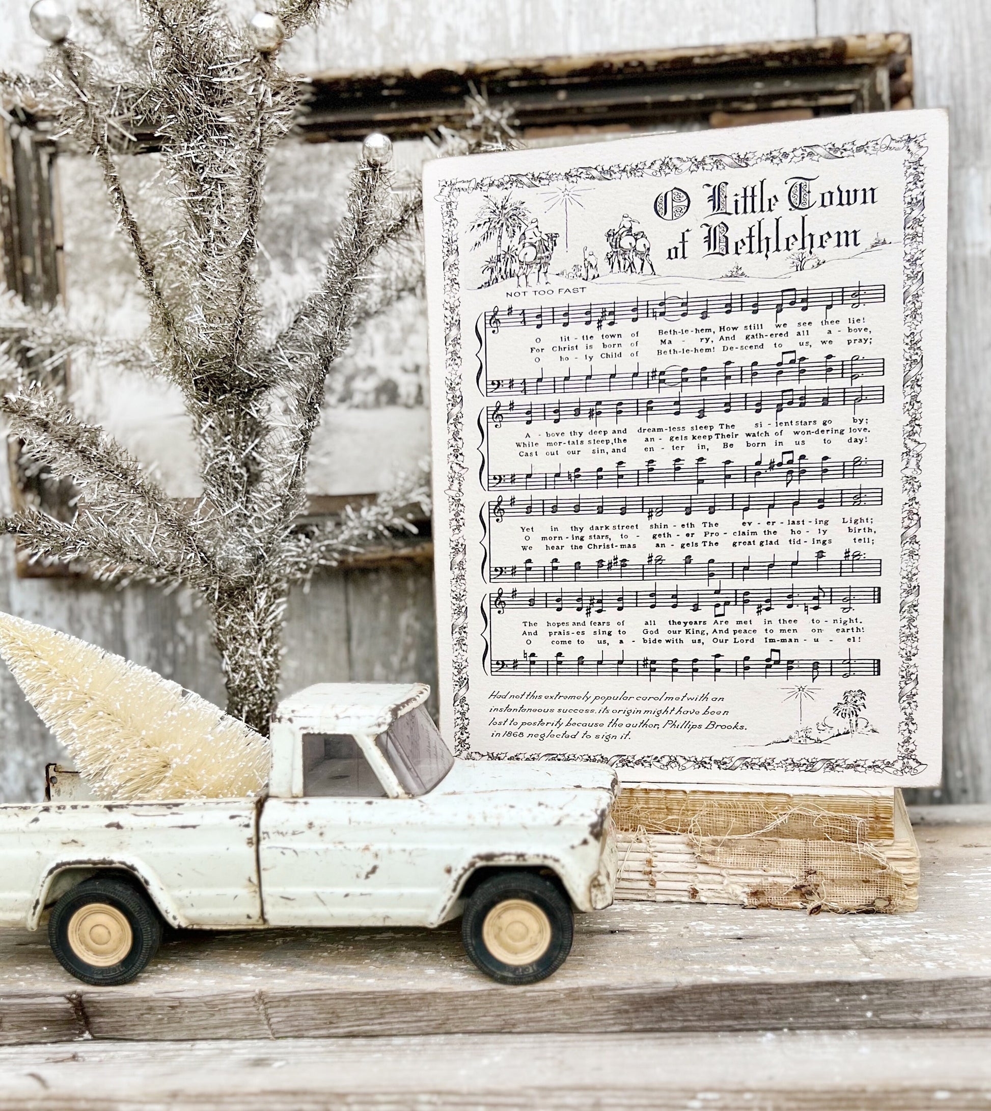 O Little Town Of Bethlehem Sign Wood Vintage Sheet Music Carol Christmas Decor Poster Farmhouse Decor Book Page Wall Art Star of Wonder