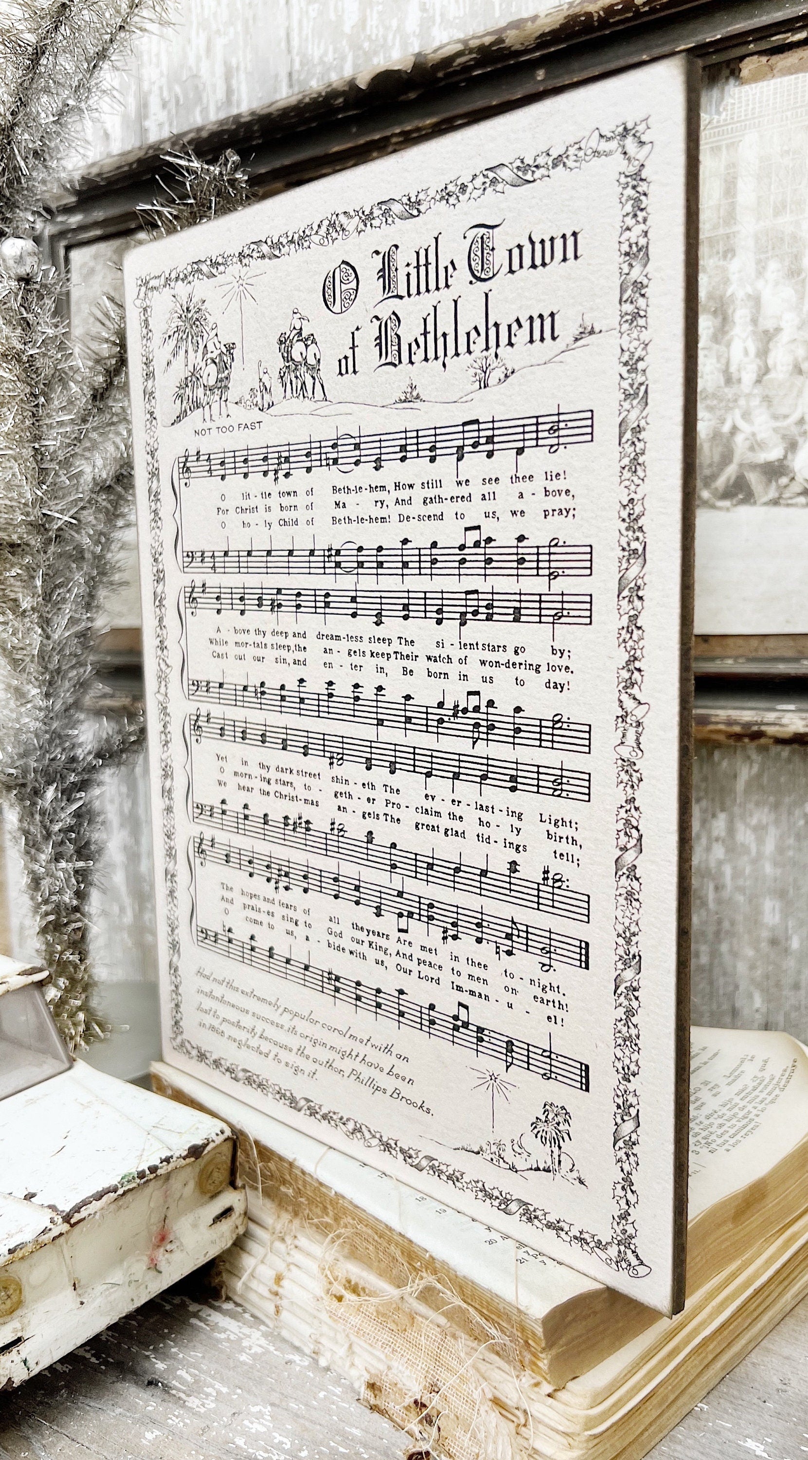 O Little Town Of Bethlehem Sign Wood Vintage Sheet Music Carol Christmas Decor Poster Farmhouse Decor Book Page Wall Art Star of Wonder