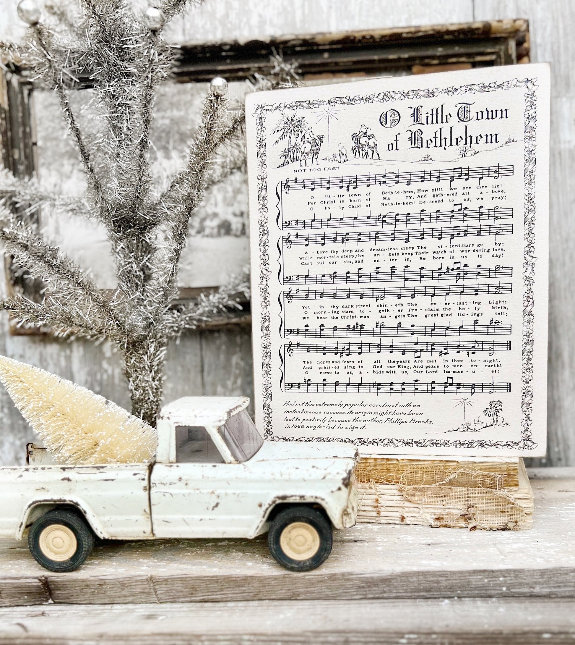O Little Town Of Bethlehem Sign Wood Vintage Sheet Music Carol Christmas Decor Poster Farmhouse Decor Book Page Wall Art Star of Wonder